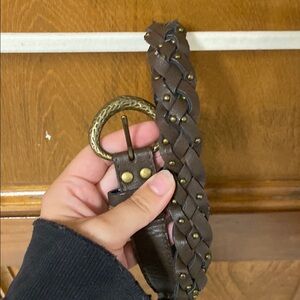 Brown Braided Leather Belt with Brass Buckle
